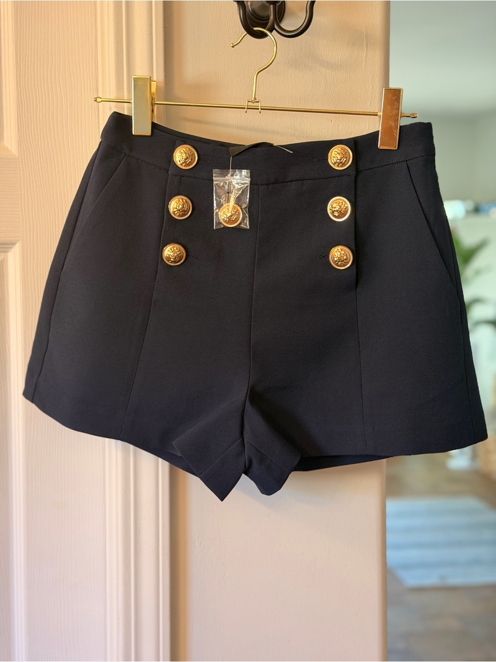 Vici Navy High-Waist Sailor Shorts with Gold Buttons